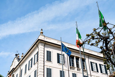 Low angle view of building against blue sky