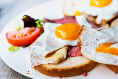 Close-up of breakfast served in plate