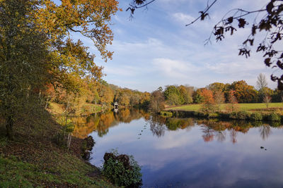 Scenic view of lake against sky during autumn