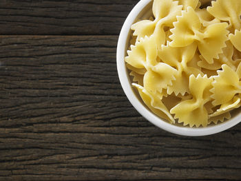 Close-up of farfalle pasta on table