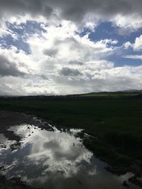 Scenic view of landscape against cloudy sky