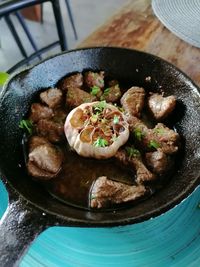 High angle view of food in plate