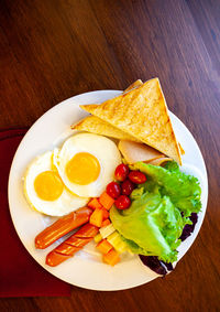 High angle view of breakfast served in plate
