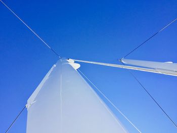 Low angle view of canvas against clear blue sky