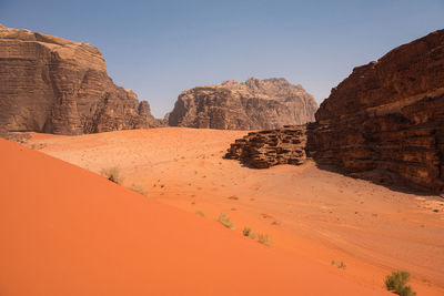 Sandstone and granite rocks in the desert. wadi rum, jordan