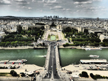 High angle view of buildings in city