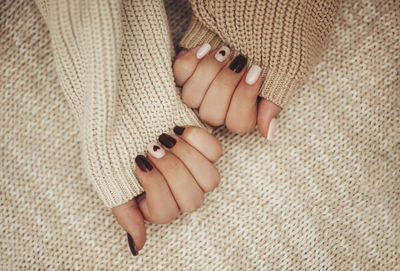 Close-up of woman hands with nail art