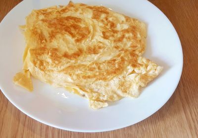 High angle view of breakfast served on table