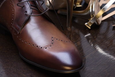 Leather shoe on table