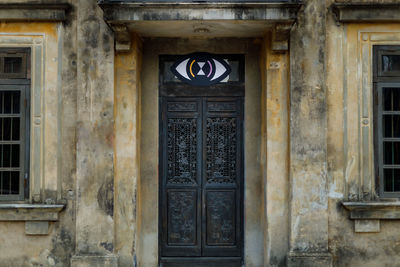 Closed door of old building