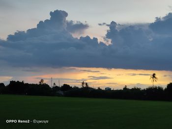 Scenic view of field against sky during sunset