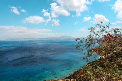 Scenic view of sea against cloudy sky