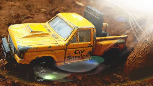 Close-up of yellow toy car