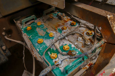 High angle view of multi colored graffiti on table