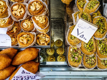 High angle view of food for sale