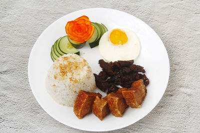 High angle view of food in plate