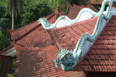 Tilt image of roof tiles against building