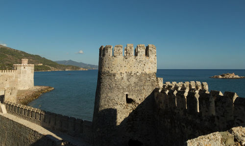Scenic view fortress on the sea against blue sky
