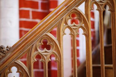 Low angle view of wooden ornate church decoration