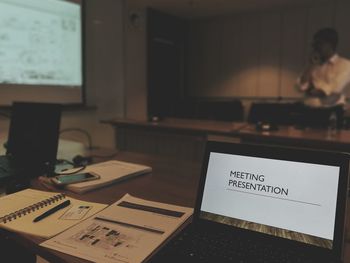 Close-up of text on table