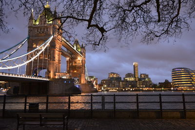 View of suspension bridge at night