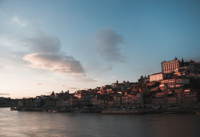 Sunset light covering the city of porto and its river douro. 