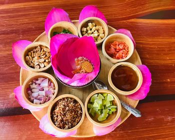High angle view of food on table