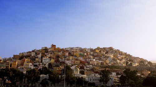 Cityscape against clear sky