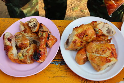 High angle view of food in plate on table