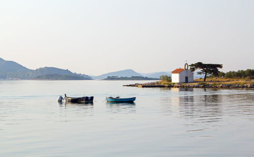 Scenic view of lake against clear sky