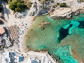 High angle view of rocks on beach