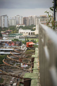 High angle view of buildings in city