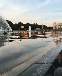 View of swimming pool in lake against sky