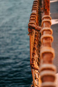 High angle view of rusty ship