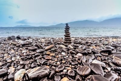 Stack of pebbles on beach