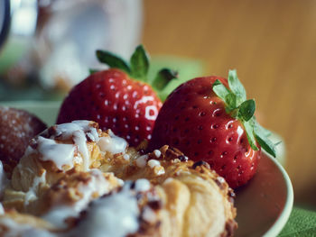 Close-up of strawberries in plate