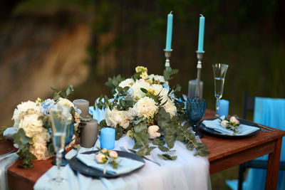 Festive table in blue tones