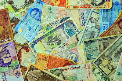 Full frame shot of various paper currencies