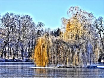 Scenic view of lake against clear sky