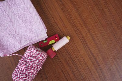 High angle view of toys on floor