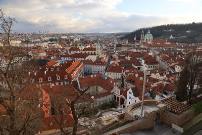 High angle view of townscape against sky