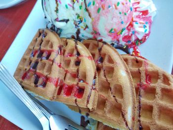 High angle view of cake in plate