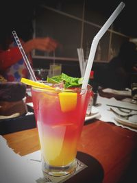 Close-up of served drink on table