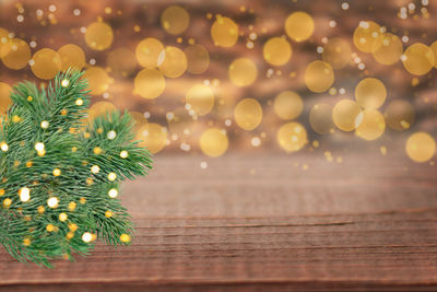 Close-up of christmas decorations on table