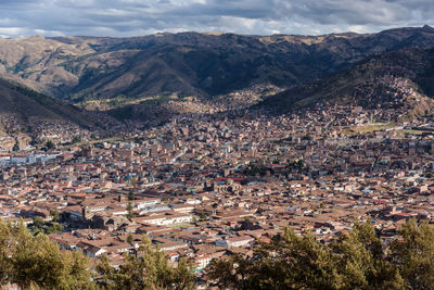 High angle view of townscape against sky