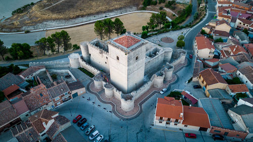 High angle view of buildings in city