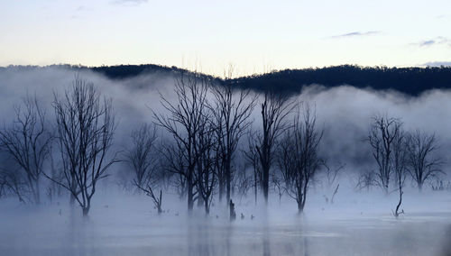 Scenic view of lake against sky during winter
