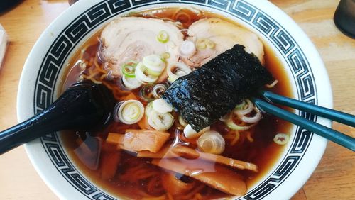 High angle view of soup in bowl