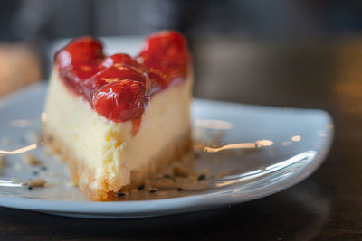 Close-up of cake in plate on table