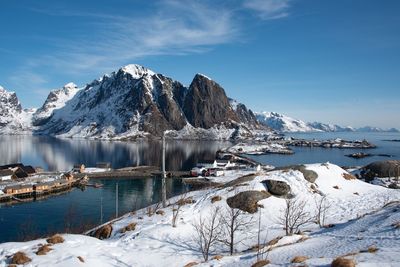 Scenic view of frozen lake against sky
